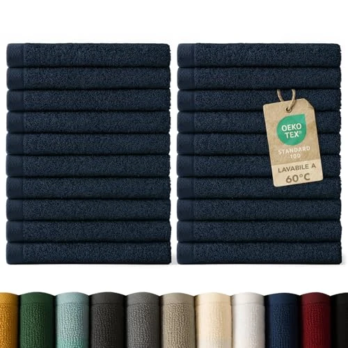 Offerta a tempo: Blumtal Asciugamani Bagno, Asciugamani Viso Super Assorbenti, 100% Cotone Certificato Oeko-Tex 100, 24 Salviette Viso (30x30cm), Blu Oceano - 0.00% da 9.99 € a 9.99 €