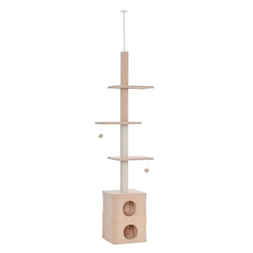 Offerta a tempo: PawHut Tiragraffi a Soffitto Multilivello 220-245cm, per Gatti Giallo - 39% da 49.95 € a 30.56 €