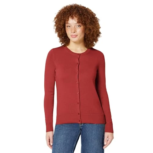 Offerta a tempo: Amazon Essentials Cardigan Girocollo Leggero (Taglie Forti Disponibili) Donna, Rosso Scuro, XS - 0.00% da 26.50 € a 26.50 €
