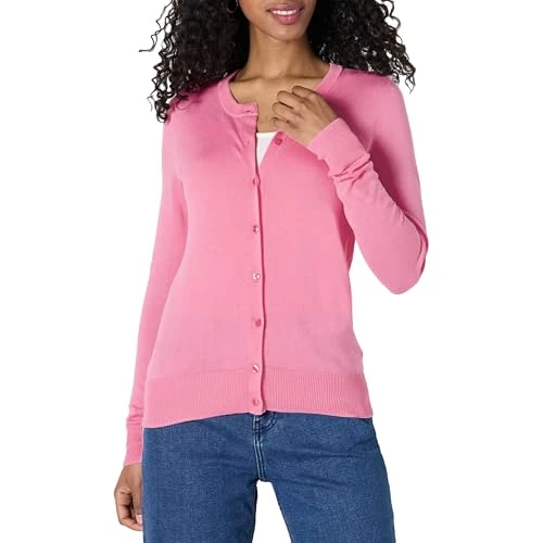 Amazon Essentials Women's Lekki kardigan z okrągłym dekoltem (dostępny w wersji Plus Size), Różowy, L