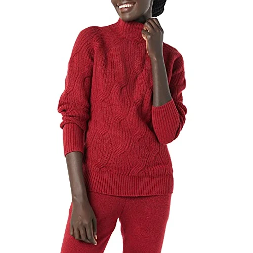 Amazon Essentials Damski miękki w dotyku sweter z lejkiem na szyję, ciemnoczerwony, XL