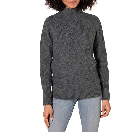 Limitiertes Angebot: Amazon Essentials Damen Soft Touch Trichterkragen Zopfpullover Charcoal Heather, Small von 33.30 EUR auf 22.21 EUR (Spare 33%)