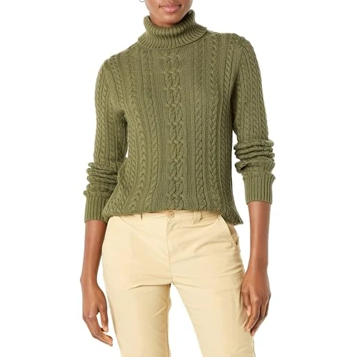 Amazon Essentials Damen Leichter Rollkragenpullover Mit Zopfmuster (Erhältlich In Übergröße), Olivgrün, L
