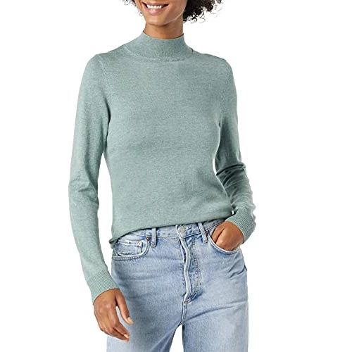 Amazon Essentials Women's Lightweight Roll Neck Long-Sleeve Jumper (Available in Plus Size), Sage Green Heather, S