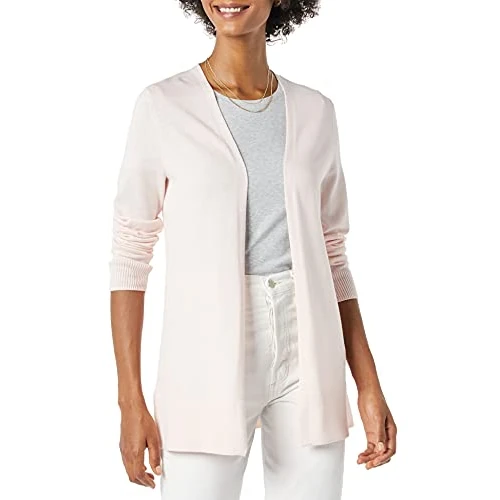 Limited-time offer: Amazon Essentials Women's Lightweight Long Open-Front Cardigan (Available in Plus Size), Pale Pink, S from 21.90 GBP to 18.60 GBP (save 15%)