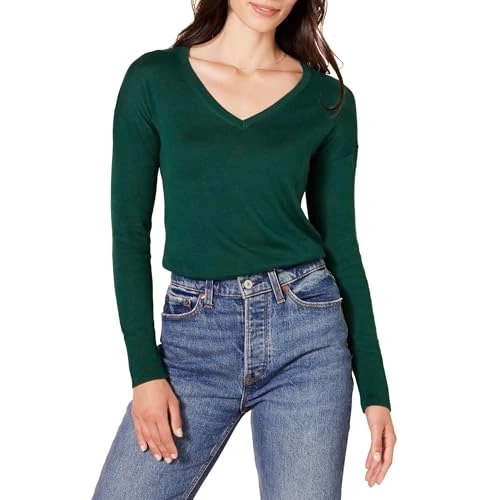 Amazon Essentials Maglione A Tunica Leggero A Maniche Lunghe Con Scollo A v (Disponibile In Taglie Forti) Donna, Verde Scuro, M
