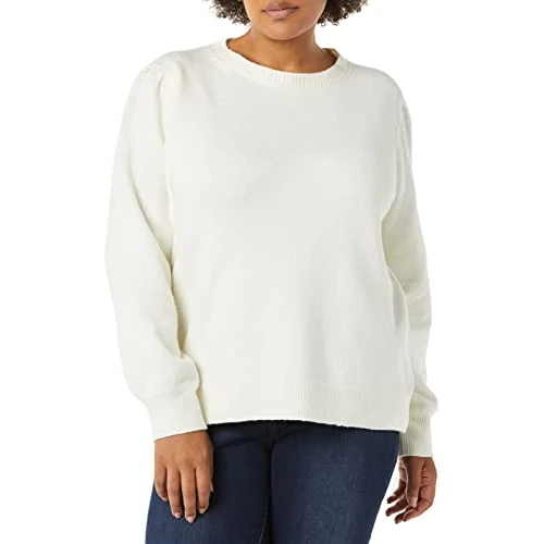 Amazon Essentials Jersey con Cuello Redondo y Hombros Plisados de Tacto Suave Mujer, Marfil, XXL