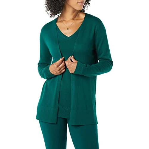 Offerta a tempo: Amazon Essentials Cardigan leggero da donna aperto sul davanti (disponibile in taglie forti), verde scuro, S - 0.00% da 23.93 € a 23.93 €
