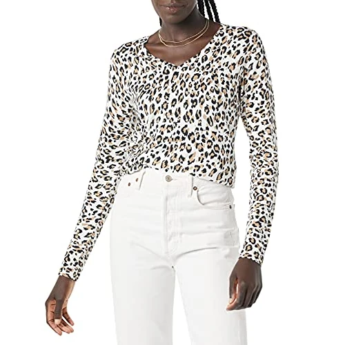 Offerta a tempo: Amazon Essentials Maglione Leggero con Scollo a V Maniche Lunghe Donna, Bianco Maculata, XL - 0.00% da 22.70 € a 22.70 €