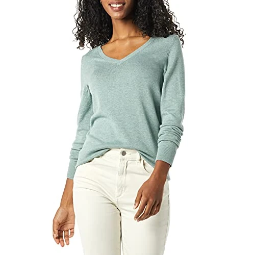 Offerta a tempo: Amazon Essentials Maglione Leggero con Scollo a V Maniche Lunghe Donna, Verde Salvia Puntinato, L - 0.00% da 18.70 € a 18.70 €