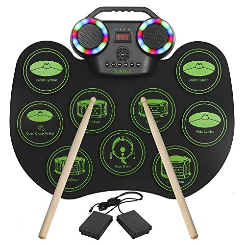 Offerta a tempo: Batteria elettronica Kit, Bonvvie batteria a rullo digitale ricaricabile portatile con 9 pad, MIDI, DTC, altoparlanti incorporati, ideale per bambini, studenti, principianti, appassionati - 0.00% da 79.99 € a 79.99 €