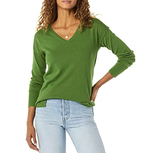 Amazon Essentials Women's Regular Fit Lightweight Long-Sleeved V-Neck Tunic Jumper (Available in Plus Size), Green, M