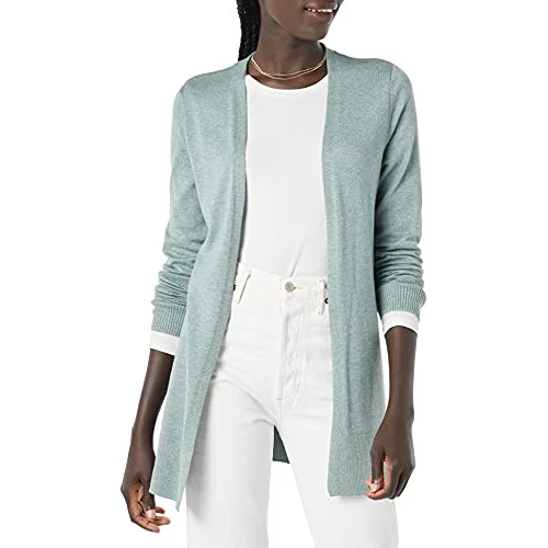 Offerta a tempo: Amazon Essentials Cardigan da donna leggero aperto sul davanti (disponibile in taglie forti), verde salvia mélange, M - 0.00% da 23.69 € a 23.69 €