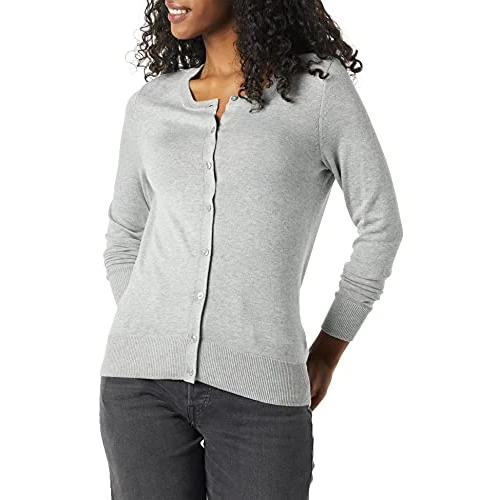 Amazon Essentials Cardigan Girocollo Leggero (Taglie Forti Disponibili) Donna, Grigio Puntinato, S