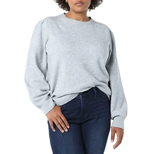 Limited-time offer: Amazon Essentials Women's Soft Touch Pleated Shoulder Crewneck Jumper, Grey Heather, S from 20.00 GBP to 17.00 GBP (save 15%)