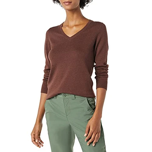 Offerta a tempo: Amazon Essentials Maglione Leggero da Donna a Maniche Lunghe con Scollo a V dalla vestibilità Classica (Disponibile in Taglie Forti), Marrone Castano Scuro, M - 39% da 24.70 € a 15.18 €