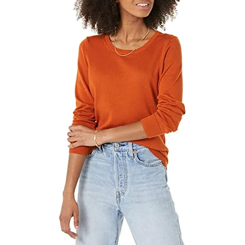 Offerta a tempo: Amazon Essentials Maglione Girocollo Leggero A Maniche Lunghe (Taglie Forti Disponibili) Donna, Ruggine, XS - 5% da 16.64 € a 15.81 €
