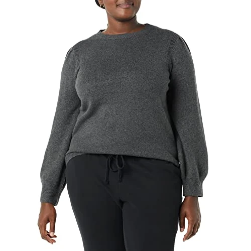 Offerta a tempo: Amazon Essentials Maglione Girocollo con Spalle Plissettate Morbido al Tatto Donna, Carbone Puntinato, M - 0.00% da 17.69 € a 17.69 €