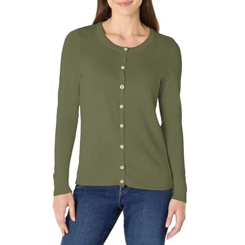 Offerta a tempo: Amazon Essentials Cardigan Girocollo Leggero (Taglie Forti Disponibili) Donna, Verde Oliva, XS - 21% da 26.70 € a 21.17 €