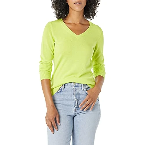 Offre limitée : Amazon Essentials Pull Léger à Manches Longues et Col en V Femme, Jaune Fluo, XS de 13.10 € à 13.10 € (0.00% de remise)