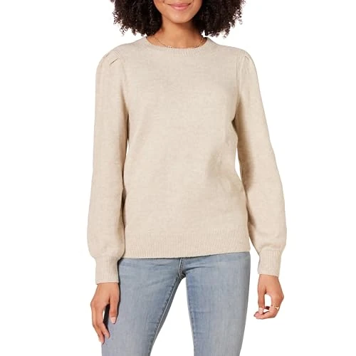 Offerta a tempo: Amazon Essentials Maglione Girocollo con Spalle Plissettate Morbido al Tatto Donna, Beige, L - 34% da 26.20 € a 17.29 €