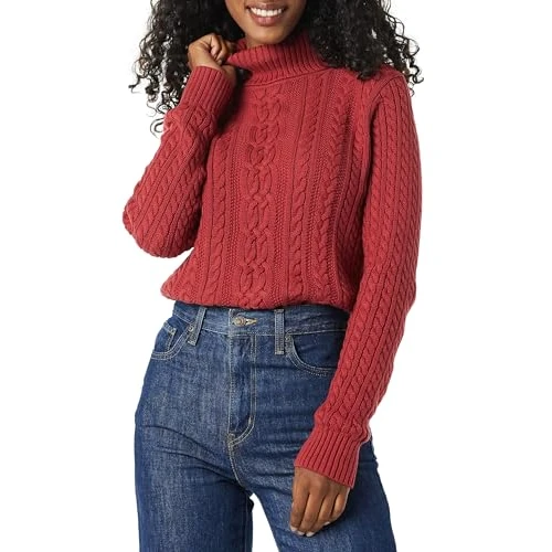Amazon Essentials Jersey de Cuello Vuelto y Punto Cable de Tipo Pescador (Disponible en Tallas Grandes) Mujer, Rojo Oscuro, M