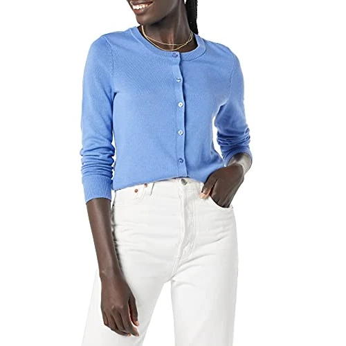 Amazon Essentials Cardigan Girocollo Leggero (Taglie Forti Disponibili) Donna, Blu, L