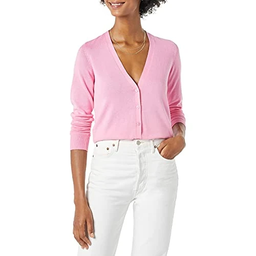 Amazon Essentials Cardigan léger à col en V (Grande Taille Disponible) Femme, Rose, M