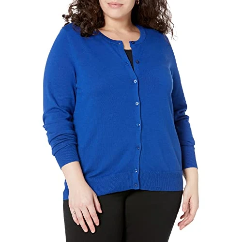 Amazon Essentials Women's Lekki kardigan z okrągłym dekoltem (dostępny w wersji Plus Size), Jaskrawy niebieski, XS