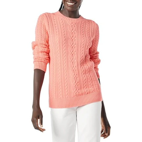 Offerta a tempo: Amazon Essentials Maglione da Donna a Girocollo a Maniche Lunghe a trecce (Disponibile in Taglie Forti), Rosa Corallo, XS - 0.00% da 26.40 € a 26.40 €