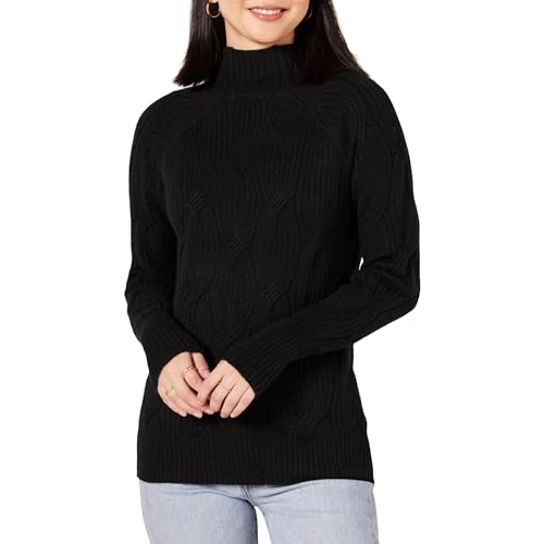 Amazon Essentials Pull à col cheminée Doux pour Femme, Noir, Taille S