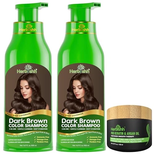 Offerta a tempo: Combo Pack-2pcs Herbishh Hair Color Shampoo for Gray Hair+ 1pc Argan Intense Hair Mask - Colors Hair in Minutes – Long-lasting color– 500 Ml –Stimulates Dry Frizzy Hair (Dark Brown) - 30% da 58.00 € a 40.60 €