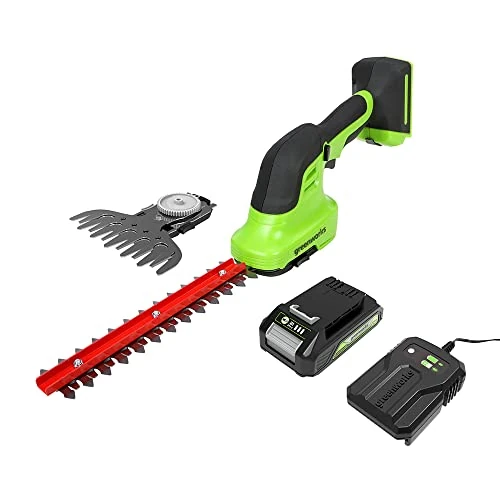 Oferta limitada: Greenworks G24SHTK2 2/1 Cortasetos con Batería 24 V y cargador - Cuchillas para Setos 20 cm que corta Tallos y Ramas de hasta 8 mm, 2800 spm - Cuchilla para hierba 15 cm con 3 Años de Garantía de 69.99 EUR a 69.99 EUR (ahorro 0%)