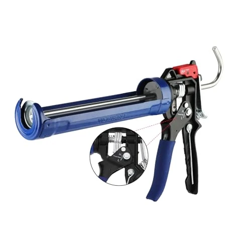 Offerta a tempo: WORKPRO Pistola per Calafataggio Silicone in Metallo con 2 Modalità di Rapporto di Spinta, Trasmissione di Forza 9:1 e 18:1, Pistola a Cartuccia per Cartucce in Silicone e Adesivo da 295 ml - 7% da 29.99 € a 27.99 €