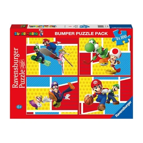 Offre limitee: Ravensburger - Puzzle Super Mario, Collection Bumper Pack 4X100, idée Cadeau pour Enfants 6+ Ans, Jeu éducatif et Stimulant, 4 Puzzles de 100 pièces de 18.39 EUR a 18.39 EUR (economie 0%)