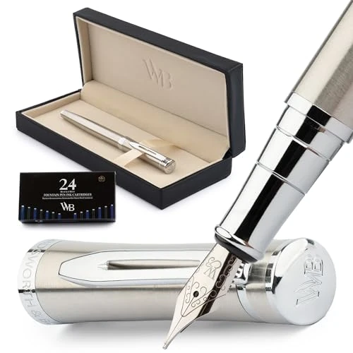 Tijdelijke aanbieding: Wordsworth & Black Luxe Vulpen Set, Kalligrafie, Penpunt M, Zilver Goud van 34.90 € naar 34.90 € (0.00% korting)