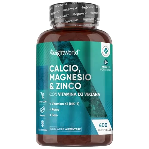 Begrenztes Angebot: Kalzium Magnesium Zink - 400 Tabletten 1+ Jahr - Magnesium, Vitamin D3, K2, Bor, Selen, Kupfer - 500mg Calcium - Vegan - 1 Tablette Pro Tag - Glutenfrei - Alternativ zu Kapseln - WeightWorld von 22.06 EUR auf 16.99 EUR (Rabatt 23%)