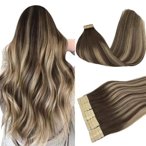 Tijdelijke aanbieding: DOORES Tape-in extensies, echt haar, skin weft tape, balayage, chocoladebruin tot honingblond, 40 cm, 50 g, 20 stuks, menselijk steil van 51.99 € naar 51.99 € (0.00% korting)