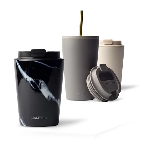 Limitiertes Angebot: MAMEIDO Thermobecher 350 ml, dichter Kaffeebecher to go aus Edelstahl doppelwandig isoliert, auslaufsicher, Coffee to go Becher warmhaltend (Black Marble) von 27.99 EUR auf 11.19 EUR (Spare 60%)