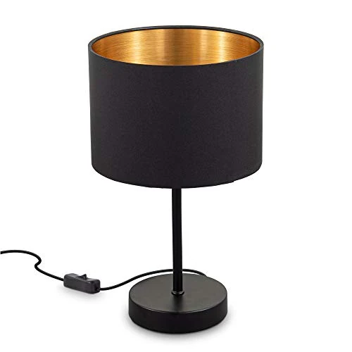 Offerta a tempo: B.K.Licht - Lampada da tavolo con interruttore a cavo, paralume in tessuto, vintage, lampada da comodino, lampada da scrivania, lampade da comodino, lampada scrivania, retrò, 33x20 cm, nero-oro - 0.00% da 29.99 € a 29.99 €