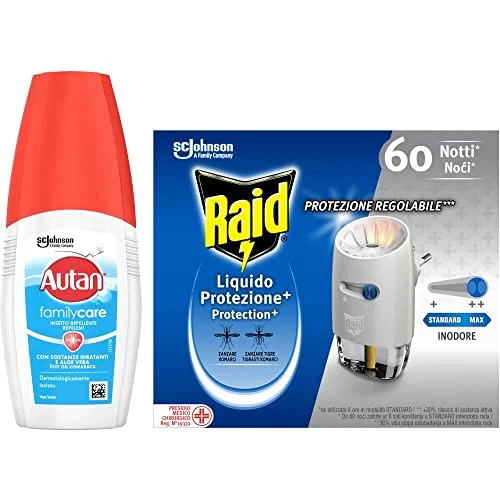 Raid Full Protection kit: Raid Electric Liquid Protection +, Mosquito Repellent, Pack of 1 Base and 1 Refill 35ml + Autan FamilyCare Vapo, Insect Repellent, 1 Pack of 100ml - 240g