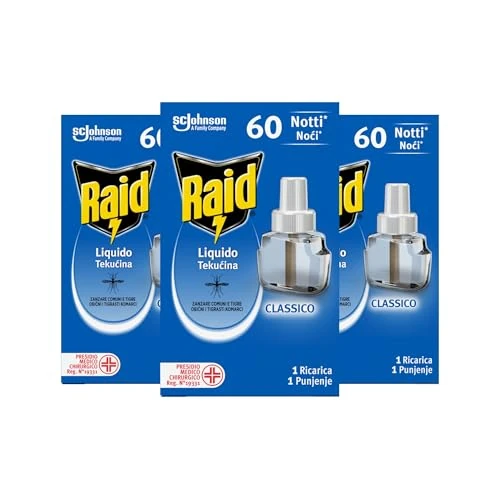 Offerta a tempo: Raid Liquido Elettrico tripla ricarica, efficace contro Zanzare Tigre e Zanzare Comuni 60 Notti, 3 Confezioni da 36 ml - 19% da 12.39 € a 9.99 €