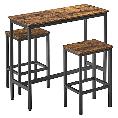 Oferta limitada: VASAGLE Juego de Mesa y Taburetes de Bar, Mesa de Desayuno con 2 taburetes, Marco de Acero, Industrial, Marrón Rústico y Negro Tinta LBT218B01 de 79.99 EUR a 67.99 EUR (ahorro 15%)