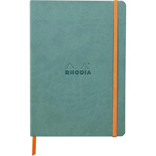Offerta a tempo: RHODIA 117377C - taccuino morbido Verde Acqua - A5 14,8X21cm a righe - 160 pag. - Carta Clairefontaine Avorio 90g/m² - segnalibro, chiusura con elastico - COPERTINA Simil Cuoio - Collezione Rhodiarama - 9% da 16.75 € a 15.32 €