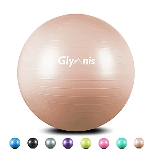 Glymnis Fitnessbal, gymnastiekbal, 55 cm/65 cm/75 cm, antislip yogabal met snelpomp voor yoga-training en fitness, roségoud 65 cm