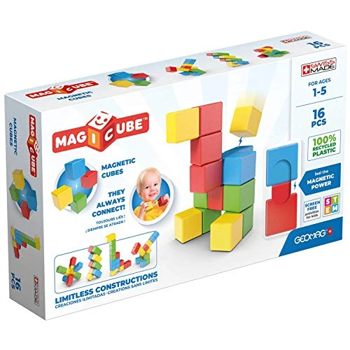 Offerta a tempo: Geomag - Magicube 1+ Full Color - Cubi Magnetici per Bambini - 4 Colori - Confezione da 16 Blocchi - 100% Plastica Riciclata - 21% da 45.00 € a 35.75 €