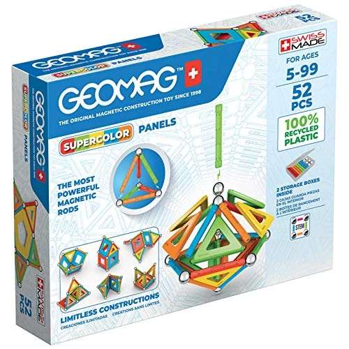 Geomag - Supercolor - Superkolorowe Magnetyczne Klocki dla Dzieci, Zabawka Magnetyczna, Gra Edukacyjna, Green Collection, 100% Plastiku z Recyklingu, 52 sztuk