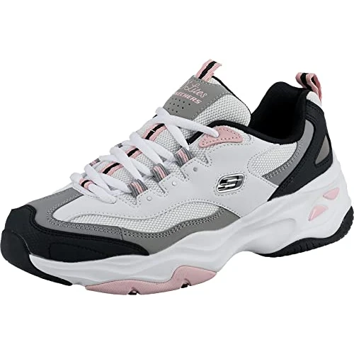 Limited-time offer: Skechers Women's D'lites 4.0 Fresh Diva Sneaker,White Leather Mesh Black Pink Trim,5 UK from 79.00 £ to 51.24 £ (save 35%)