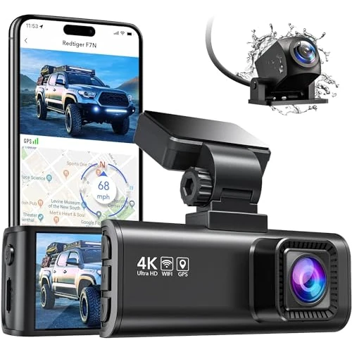 REDTIGER F7N Dash Cam 4K with WiFi GPS Front 4K/2.5K and Rear 1080P Dual Dash Camera for Cars,64G Card Included, 3.18" Display Dashcam,170° Wide Angle Camera Recorder,Parking Monitor,Support 256GB Max