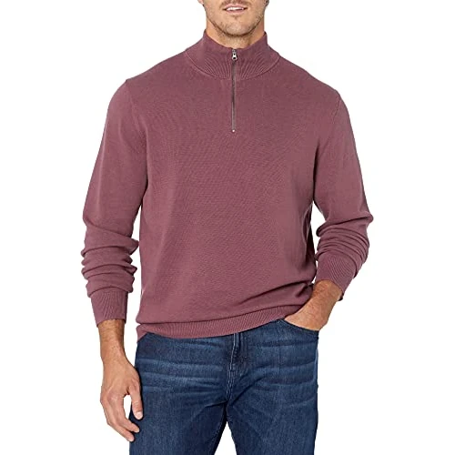 Amazon Essentials Herren Pullover mit Viertelreißverschluss aus 100% Baumwolle, Pflaume, XXL